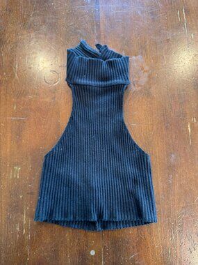 Are You Am I Black Ribbed Halter Turtleneck Top Size S Made in USA